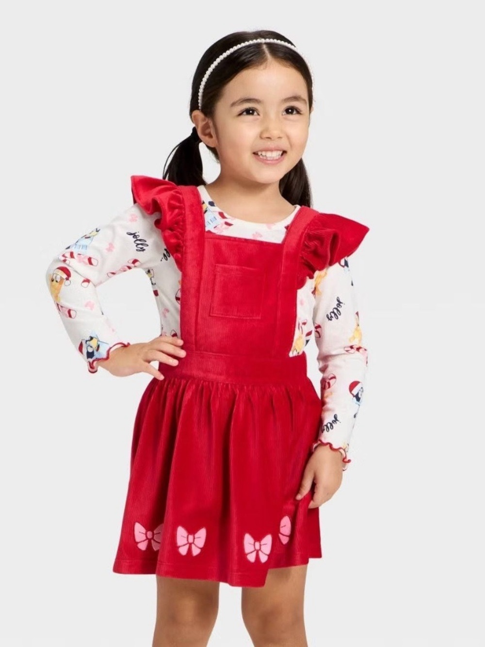 079K Bluey Toddler Girl Long Sleeve Shirt & Corduroy Jumper - Size: 2T
